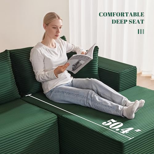 Image of Mangodan 110 inch Cloud Sectional Couch, Boneless Sofa for Living Room, Modular Sectional Sofa with Deep Seat, Comfy Fluffy U-Shaped Couch with Right-Facing Chaise, No Assembly Required, Green
