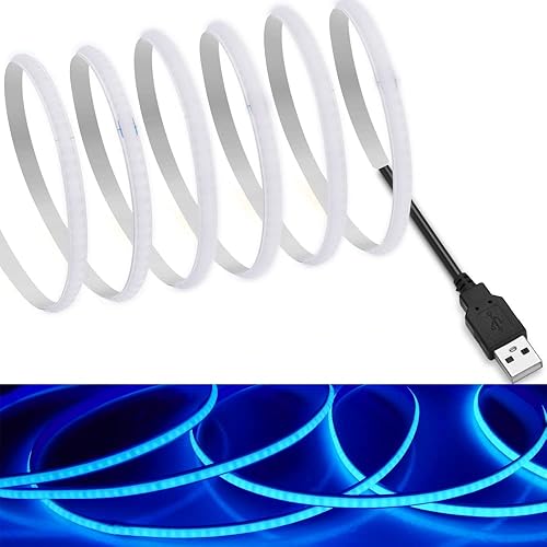 MDee Tira de luz LED COB USB de 9.84 pies9.8 ft - Cinta LED oculta de 0.197 in CC 5 V con 320 LEDsm para iluminación azul. Cortable, moldeable,