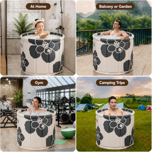 Image of YAGVIZ Foldable Bath Tub for Adult for Bathroom, SPA Bathtub for Home with Drainage Hole, Thickened Insulated Ice Bath Tub for Adults, Inflatable Bathtub for Hot and Cold Water