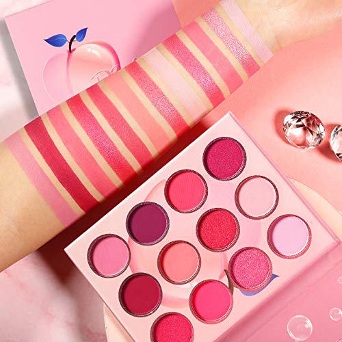 Pink Eyeshadow Palette Makeup Afflano,Pigmented Blendable Pink Shades Eye Shadow Pallet Matte Shimmer Cream,Bright Red Violet Small Cute Peach Eye Palette 12 Color,For Girl/Women/Travel/Mother's Gift #TOP6
