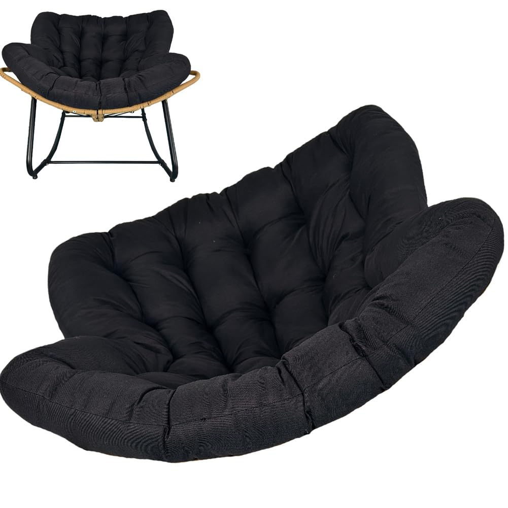Coussin de Chaise à Bascule Imperméable, Coussin Fauteuil Suspendu Fauteuil Oeuf Coussins Balancoire Chaise Coussin de Chaise Papasan Double pour Jardin, Terrasse, Salon,Noir,115×100cm