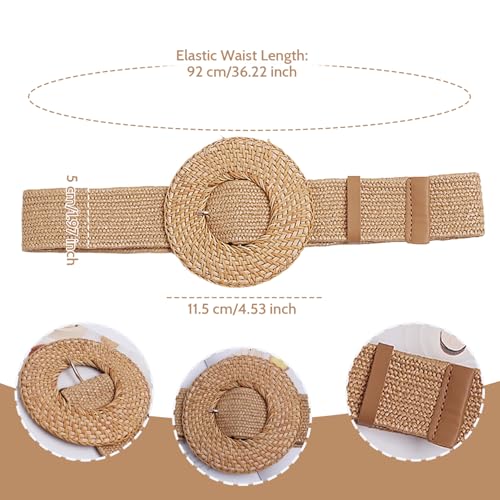 Woven Belts For Women Straw Belt Elastic Woven Belts for Women Boho Style Wide Waist Belt with Big Round Buckle Casual Braided Belt Waistband for Ladies Summer Beach4