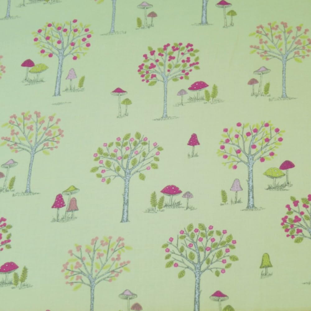 Oh Sew Crafty Limited Lime Green 100% Cotton Fabric Lifestyle Woodland Forest Trees 140Cm Wide (Price Per Metre) (Lime Green)