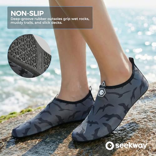 Image of SEEKWAY Water Shoes Women Men Adult Quick-Dry Aqua Socks Barefoot Non Slip for Beach Swim River Pool Lake surf Black SK002(U)