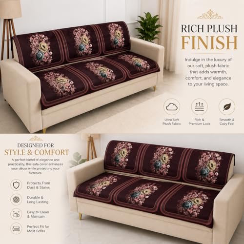 Image of Homerz Premium 'Luxe Series' Sofa Cover | Holland Velvet Fabric | Smooth Finish | Anti-Slip Fleece Backing Couch Protector (Maroon, 3 Seater, Seat Cover with Backrest)