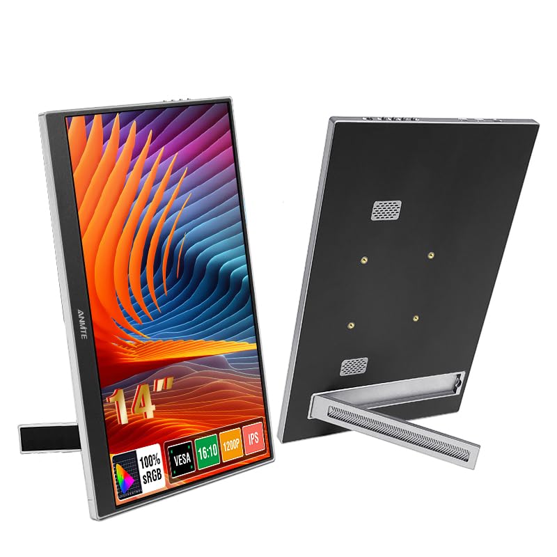 Image of 14 Inch Portable Monitor Computer Gaming Metal Enclosure Mobile External Display for Laptop Xbox PS4 Phone with Speakers Type-C USB-C HDMI IPS FHD 1200P LED Screen
