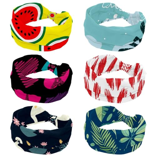 Lot de 6 bandeaux larges licorne pour femme et turbans élastiques de sport