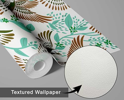 Papier peint adhésif imperméable oiseaux bleus vinyle amovible vert - 7