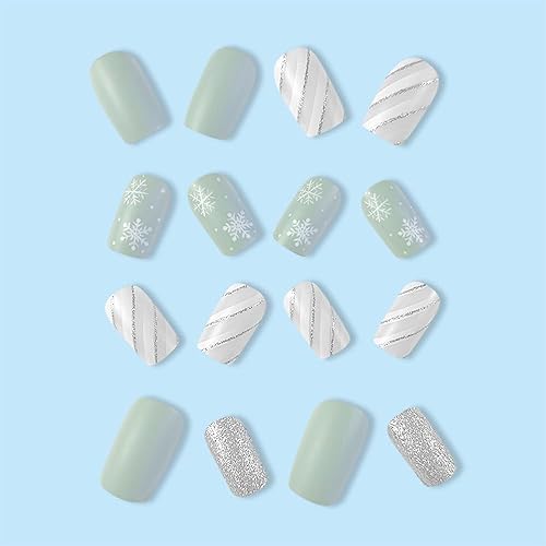 Miniatura 10 de Uñas postizas a presión de Navidad, uñas postizas cuadradas cortas con diseños, acrílico rojo, cobertura completa, uñas con pegamento de Navidad con