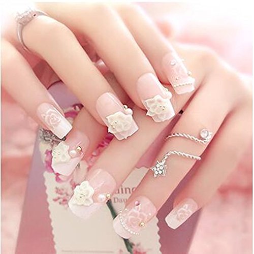 Dongcrystal 24Pcs 3D Bling Nail Art Jewelry Glitter Rhinestone Flower Decor Nail Tips Fake Nails