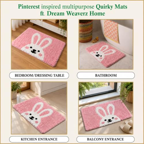 Image of Dream Weaverz 2000 GSM Soft Microfiber Bath Mat - Quick Dry Anti-Skid Water Absorbent Floor Rug, Machine Washable Non Slip Door Mat for Bathroom & Bedroom (40 x 60 cm) (Cute Bunny)
