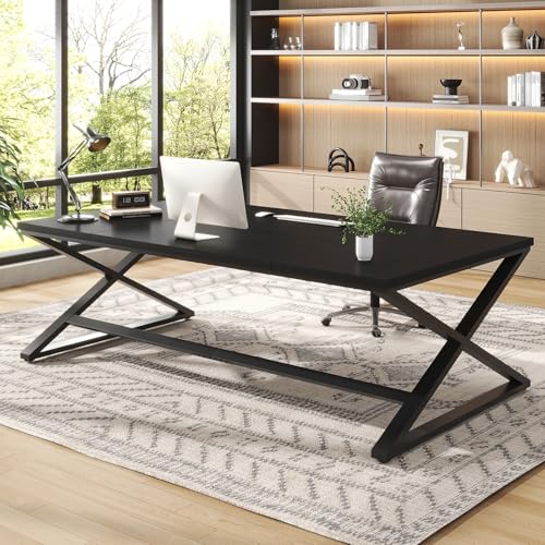 IBF Schreibtisch 200cm Für Homeoffice Extra Langer Computertisch Holz Metall Breiter Arbeitstisch Für Studium Schreiben PC Tisch Gaming Schreibtische Schwarz