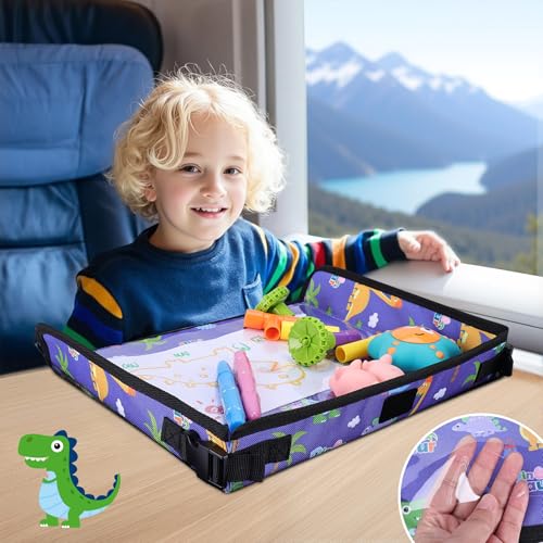 Image of Kids Tray Table Cover, Airplane Tray Cover with Pockets | Airplane Travel Essentials for Kids, Portable Airplane Must Haves for Toddler on Plane or Train and Flying Supplies (Blue)