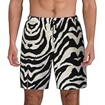 HVMUNG Zebra Animal Print Men's Double Layer Swim Shorts, Gym Workout Shorts with Pocket, Black, X-Large