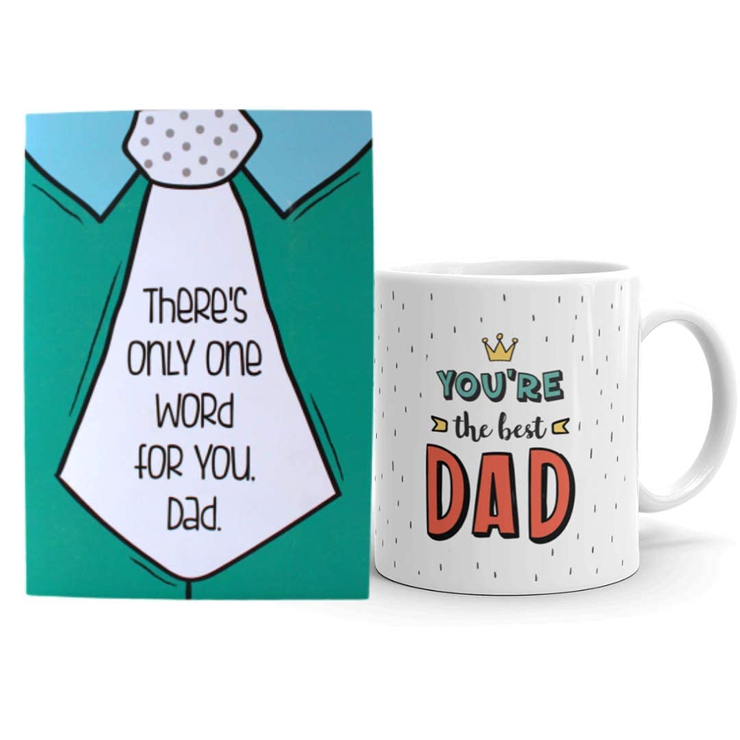 Oye Happy Best Dad Ceramic Premium Mug (330 ml) with Mirror Card - Multicolour