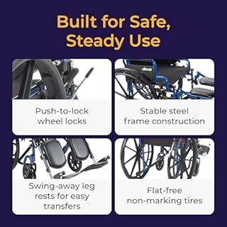 Drive Medical Blue Streak Lightweight Foldable Wheelchair - Enhanced Mobility Support - Durable Construction - Padded Comfort - Swing-Away Leg Rests - Desk Arms - Blue/Black - 18 Inch Seat