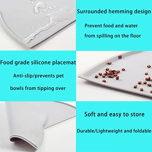Futtermatten für Hunde, Premium wasserdichte und rutschfeste Silikon Napfunterlage für Fressnäpfe, 25 x 44 cm Futtermatte Katzen, Süße Katzenkopfform Hundenapf Unterlage für Hund Katze (25x44, Grau) - Image 4