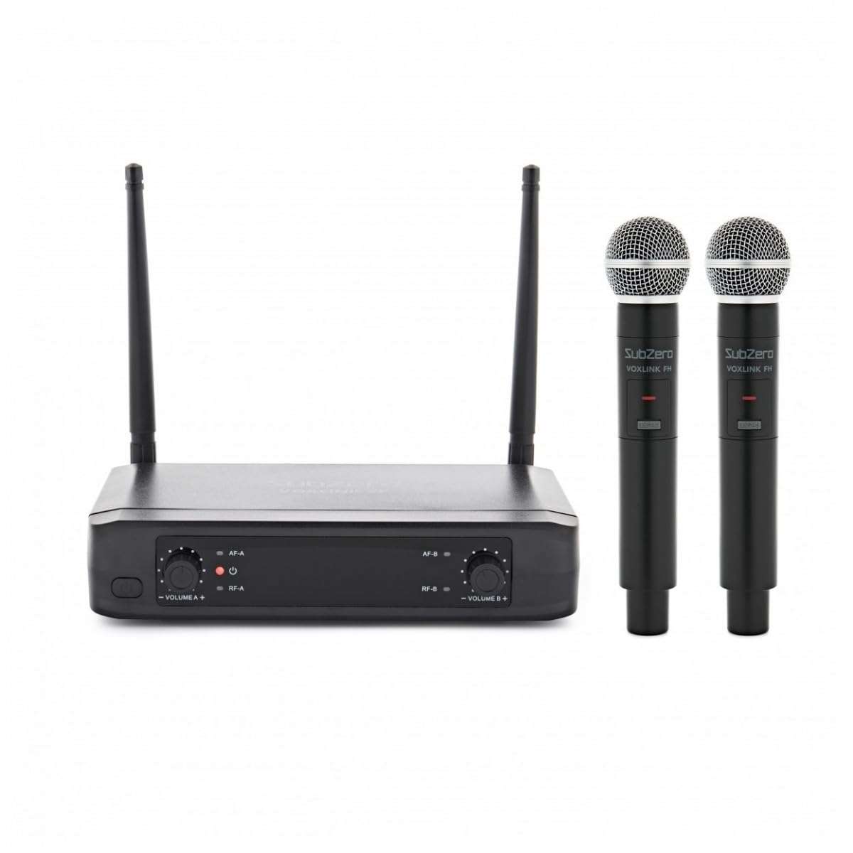 SubZero Sistema microfonico wireless con 2 microfoni | Per cantanti, presentatori e artisti, supporta due esecutori, frequenza fissa UHF, portata fino a 50m