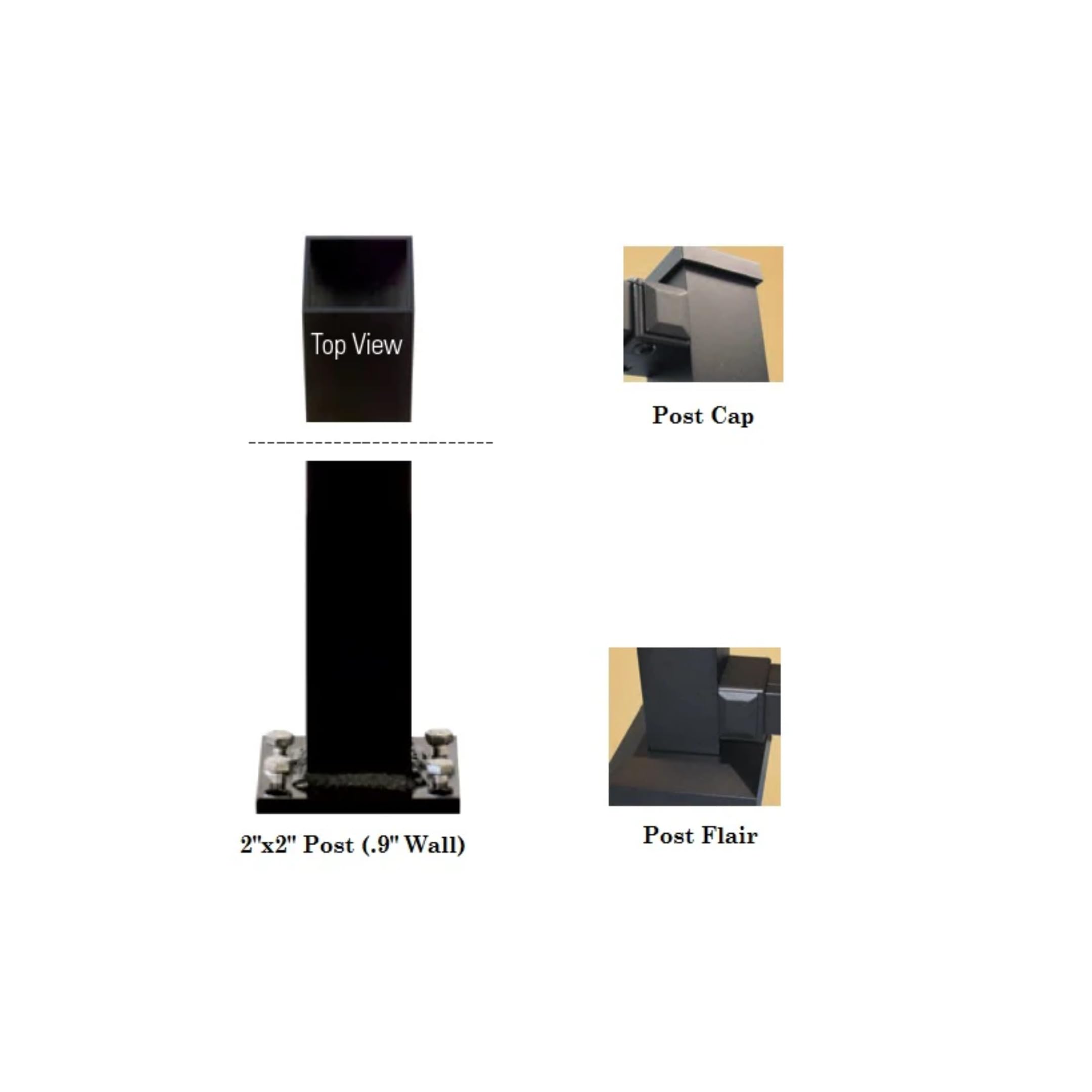 Westbury 2X2-37 Residential Post Kit W/Cap & Flair Black Fine Texture