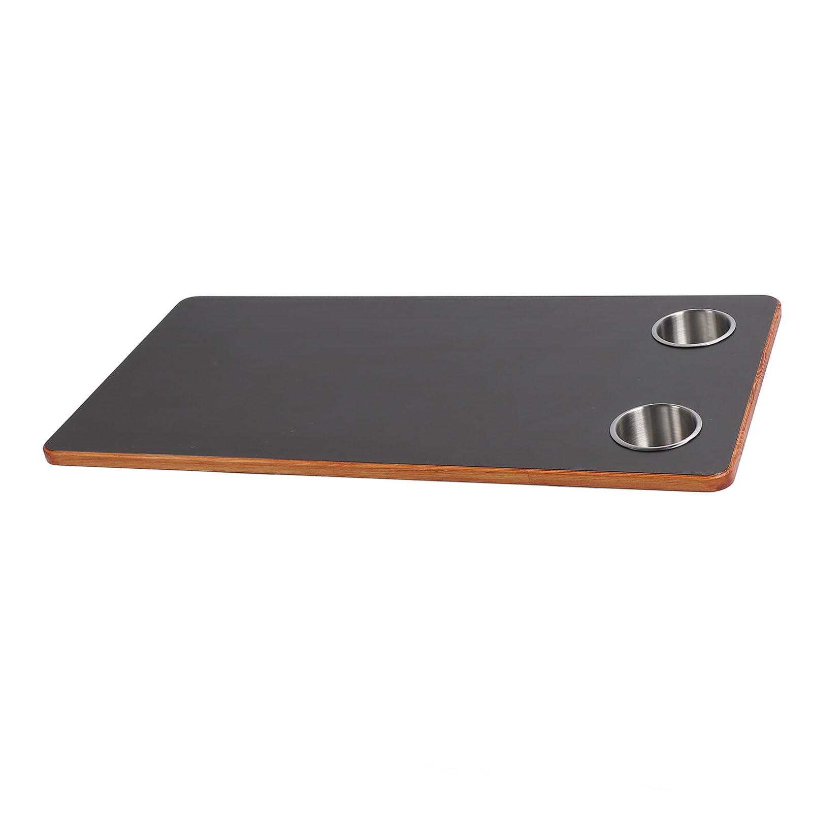 Akozon Plateau de Table pour Camping-Car, Bateau, Grand Plateau en Bois Massif avec Porte-gobelets en Acier Inoxydable, pour Camping-Car, Yacht, Terrasse, Noir, 800 X 400 Mm