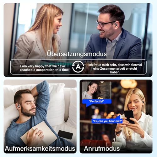 AI Kopfhörer Übersetzer, 3-in-1 Sprachübersetzer Ohrhörer 164 Sprachen mit App, 2026 Neue 7 Übersetzungsmodi Echtzeit Übersetzer Kopfhörer, 48H Bluetooth 5.3 Übersetzungskopfhörer für Reisen/Lernen