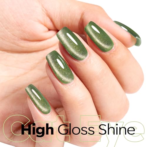 Image of modelones Cat Eye Gel Nail Polish Glitter Green Polish with Magnet Sparkle Galaxy Series Nail Polish Soak Off Led Reflective Nail Art Gel Top Coat Manicure Salon DIY 15 ML
