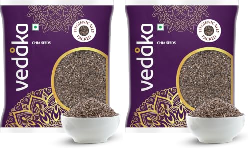 Image of Amazon Brand - Vedaka Chia Seeds | 500 Gram | Rich In Protein, Calcium & Omega Fats | Healthy Snack On-The-Go (Pack of 2)