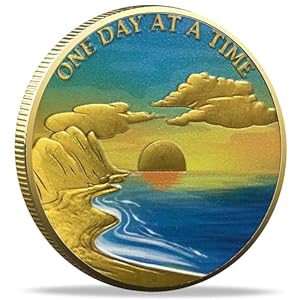 Serene Beach Sunrise Sobriety Chip ONE Day at A TIME AA Medallion Serenity Prayer Coin Recovery Gift (Single Coin)