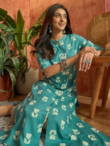 Image of Stylum Women's Pink Floral Printed Rayon A-Line Kurta
