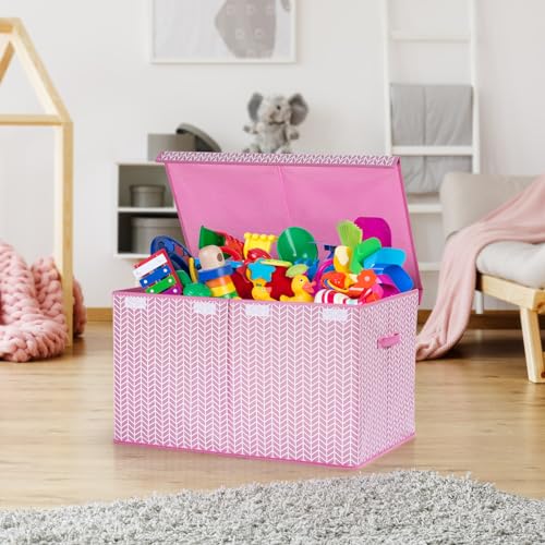 Image of Mayniu Extra Large Toy Box Chest with Dividers, 120L Sturdy Toy Storage Organizer Bin Boxes Basket for Kids, Boys, Girls, Living Room, Nursery, Bedroom, Playroom (26 inchx17 inch x17 inch, Pink)