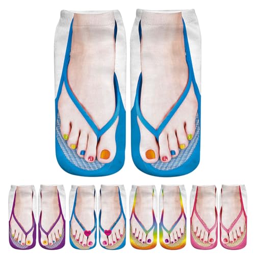 Womens Girls Funny Ankle Socks Fun Novelty 3D Print Pattern Flip Flops Cute Socks Look Like Shoes Fun Gifts3