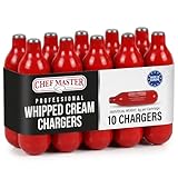 Chef Master N2O Whipped Cream Chargers (10 Pack) – Nitrous Oxide Cartridges for Whipped Cream Food Prep – Food Safe Low Carbon Steel Chargers – Universal Fit for Professional Kitchens, Made in EU