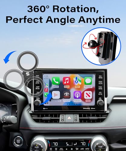 Image of Car Phone Holder for Toyota RAV4 2022 9 inch Screen Accessories | MagSafe Strong Magnetic Clip-On Cell Phone Mount, 360 Rotatable Hands-Free Holder, Not Block Air Vents