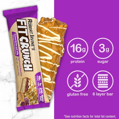 FITCRUNCH Snack Size Protein Bars, Designed by Robert Irvine, World’s Only 6-Layer Baked Bar, Just 3g of Sugar & Soft Cake Core (9 Snack Size Bars, Peanut Butter & Jelly)