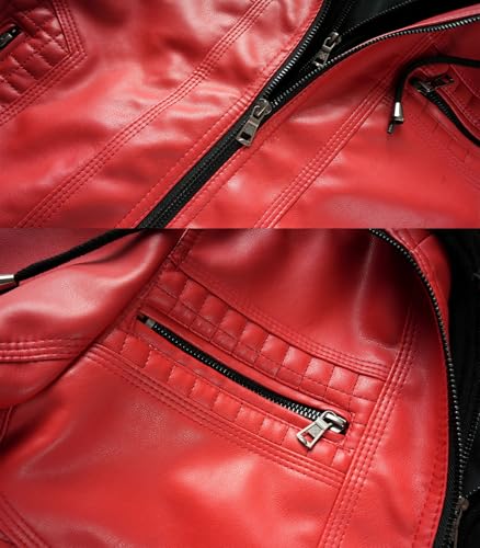 Image of FTIMILD Men's Leather Jacket Motorcycle Jacket Windproof PU Vintage Bomber Jacket with Removable Hood