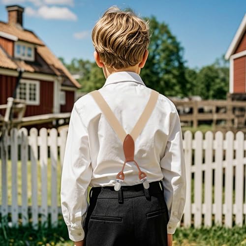 Hosenträger mit Fliege Set für Kinder Jungen Mädchen Körpergröße ca 1-8 Jahre Geburtstagsfeier Party Tägliches Tragen Kostüm Zubehör (beige)