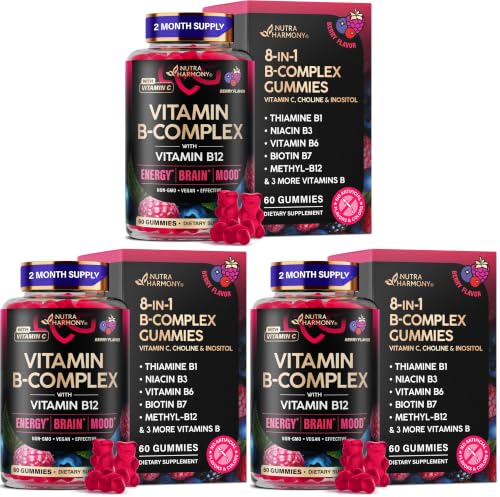 NUTRAHARMONY Vitamin B-Complex Gummies for Women & Men - Full B Complex & B12-60 Gummy (Pack of 3) 60 Count (Pack of 3)