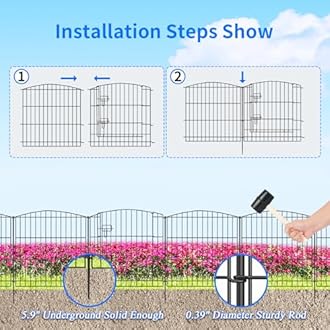INJOPEXI Decorative Garden Fence - 12 Panels, 23.6ft (L) x 24in (H), Rustproof Wire, Animal Barrier - Black