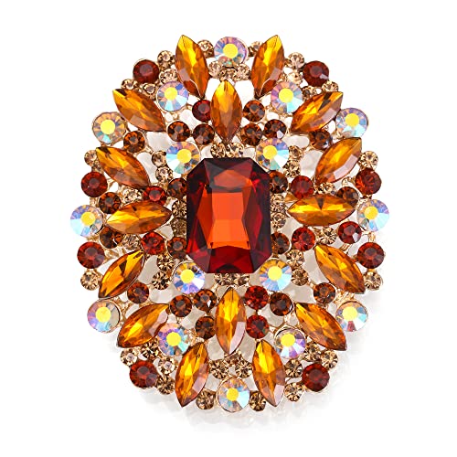 Image of BriLove Women's Stunning Emerald Cut Square Crystal Rhinestone Marquise Cluster Brooch Pin for Wedding Party Prom
