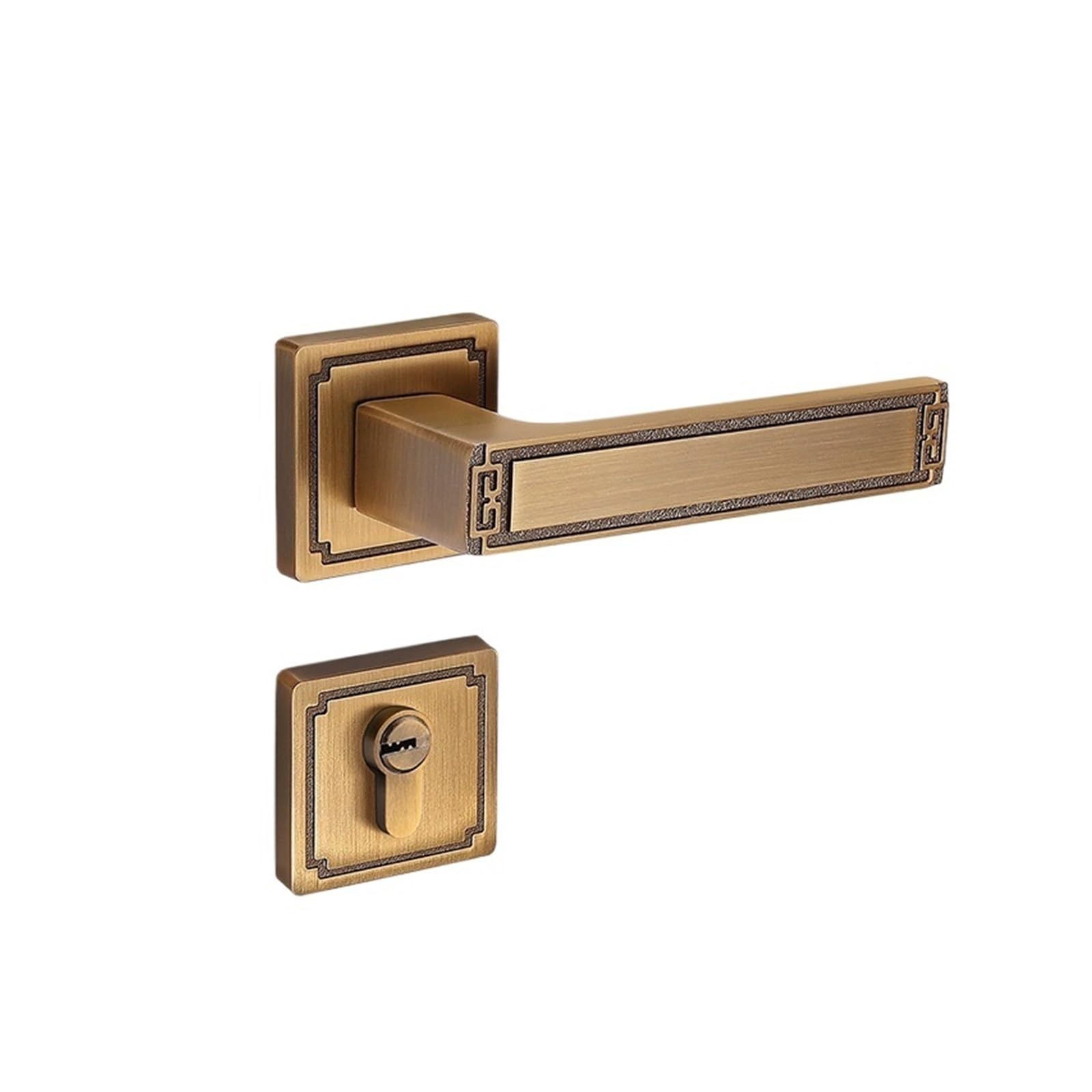 NYRXRYTCA Retro Chinese Bedroom Door Lock Yellow Bronze Indoor Door Wooden Door Handle Silent Magnetic Door Lock(72F84 yellow bronze silent)