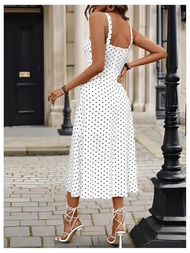 Floerns Women's Polka Dots Square Neck Tank Dress Ruched Bust Knot A Line Midi Dresses3