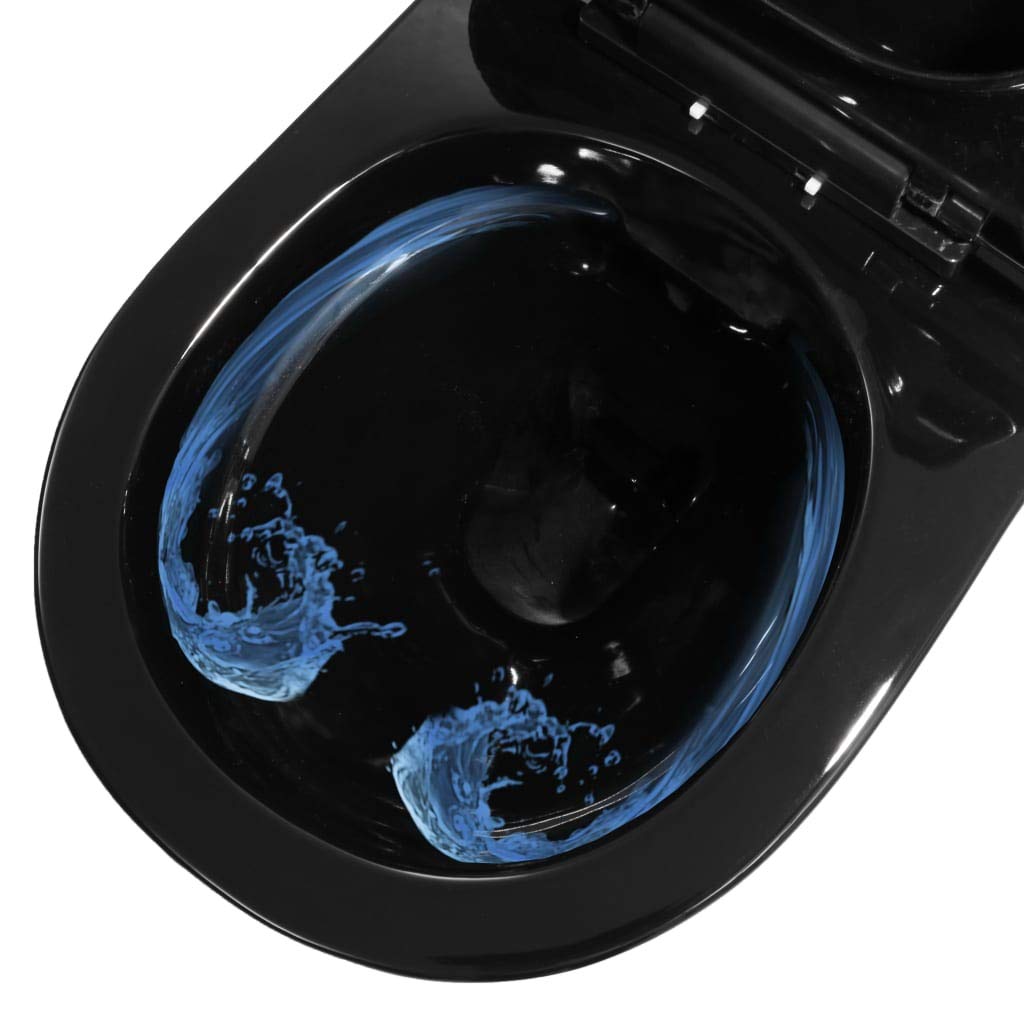 WC de pared negro con cisterna empotrada, inodoro colgante sin borde con asiento de cierre suave, incluye accesorios de montaje