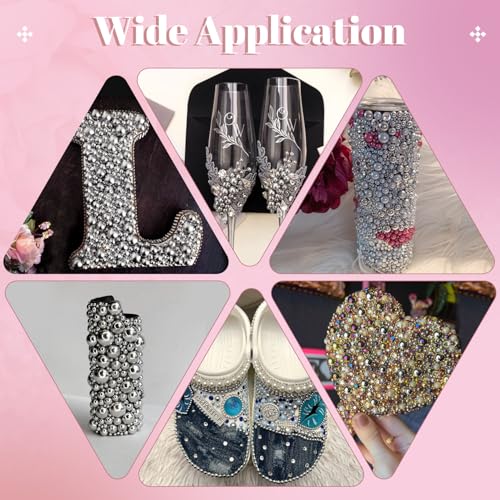 Assorted Size Flatback Pearls for Crafting Nail Art Silver Color Large Pack with 3Pcs Glue