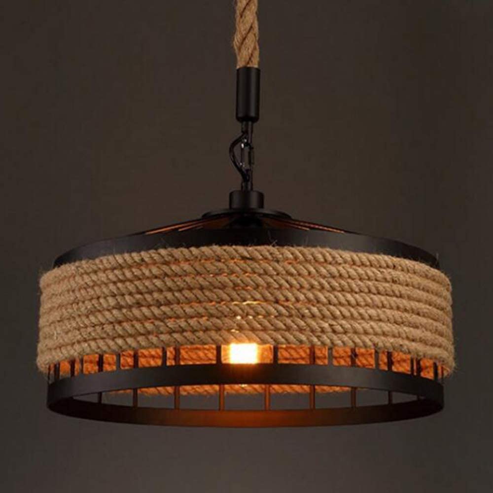 Retro Hängelampe Hanfseil Pendelleuchte Metall Deckenlampe E27 Seil Leuchte Höhenverstellbare Esszimmer Wohnzimmer Schlafzimmer Küche Licht Korridor Beleuchtung Kronleuchter