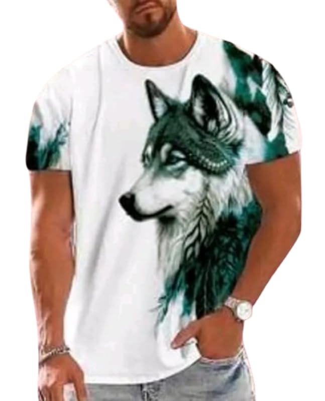 Image of Men Cotton Wolf Printed T Shirt | Round Neck Half Sleeve Casual T-Shirt for Men | Regular Fit Graphic T Shirt