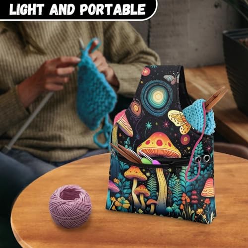 Image of Mushroom Yarn Bags for Crocheting Organzing Knitting Crochet Organziers and Storage Holding Yarn Crochet Hooks Crochet Needles,Small