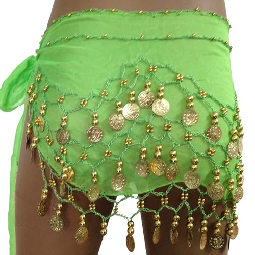 Baisdan - Cintura Danza del Ventre, Danza del Ventre Gonna di Avvolgente con Monete d'oro Gonna Rave Costumi di Danza del Ventre per Zumba Classe di Yoga Latino Latino Verde