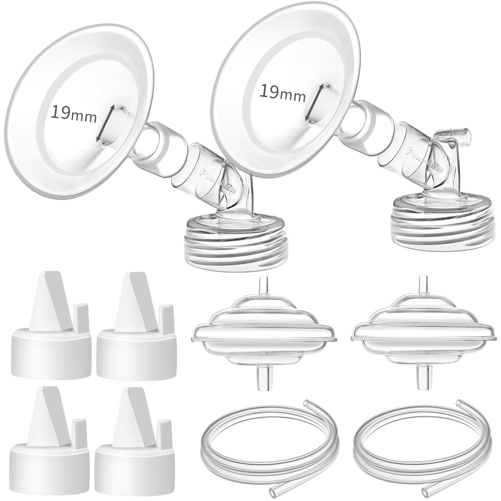 PumpMom-us 19mm Oval Flange Pump Parts for S1 S2 9 Plus Breast Pump, Replacement 19 mm Breast Shield/Duckbill Valves/Backflow Protector/Silicone