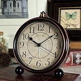 Milisten Reloj Despertador Analógico Retro de Metal Silencioso, Reloj de Mesa Negro sin Batería para Dormitorio, Escritorio y Decoración del Hogar