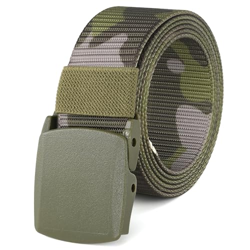 Mile High Life | Nylon Web Belt | Outdoor Military Belt | TSA Safe Buckle (Camo Green, 142CM)